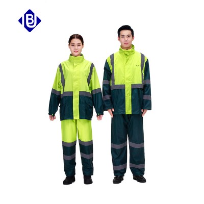 時尚拼色環衛服反光條雨衣